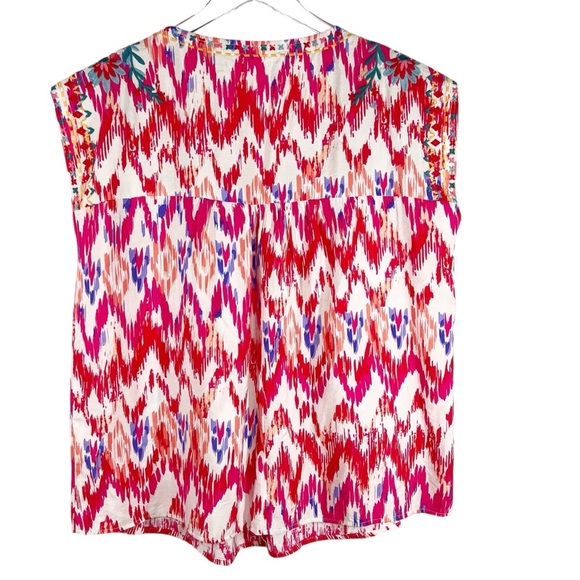 SAVANNA JANE Short Sleeve Embroidered Floral Bohemian Style Blouse Size Medium - Picture 5 of 8